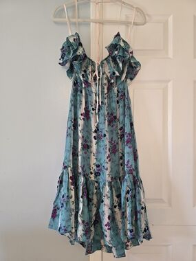 Le Shack Aqua Floral Ruffled Midi Dress